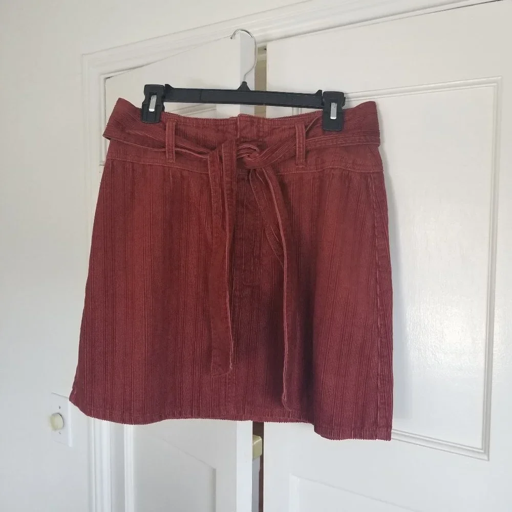 Rewash Rust Corduroy Skirt with Wide Self Belt